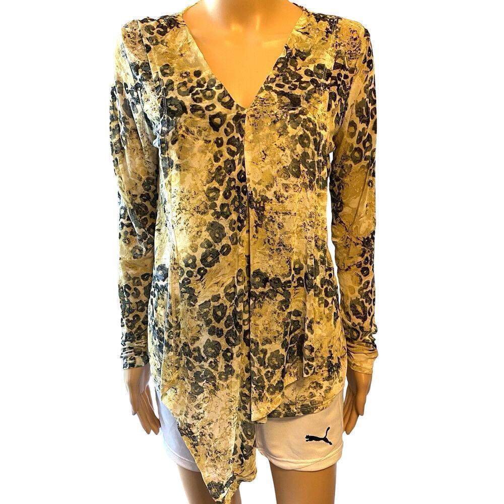 Skye's The Limit Top Women S Green Black Animal Print Mesh Layered Boho Beach